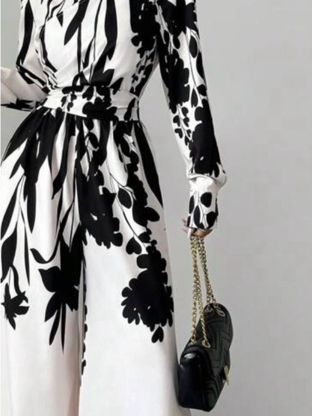 Black & White Floral Long-Sleeve Jumpsuit
